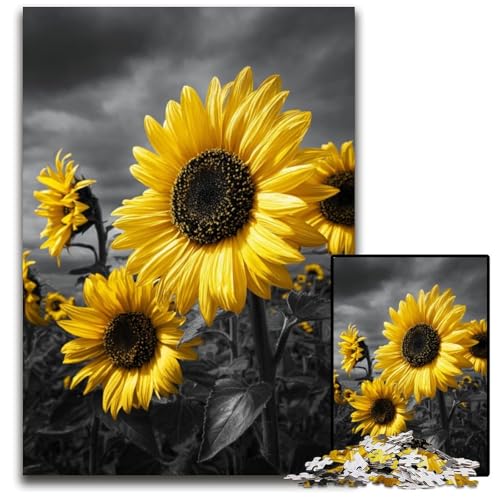 Puzzle 1000 Teile für Erwachsene, Sonnenblumenkunst, Holzpuzzle, Spielzeug, Geschenk, pädagogisches intellektuelles Dekomprimierungsspaß, Familienspiel, 50x75cm von JIANGENNF