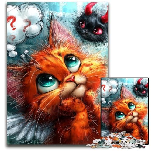 Puzzle 1000 Teile für Erwachsene, Teufelskätzchen, Kartonpuzzle, Spielzeug, Geschenk, pädagogisches intellektuelles Dekomprimierungsspaß, Familienspiel, 26x38cm von JIANGENNF