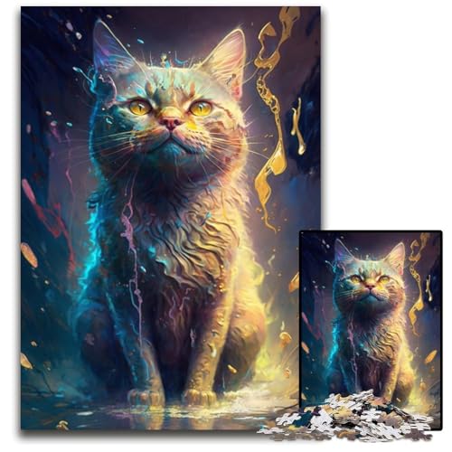 Puzzle 1000 Teile für Erwachsene, Tier- und Katzenmalerei, schwierige Puzzles für Erwachsene, interaktives Familienspiel, Denksportaufgabe, Lernspielzeug, 50x75cm/19,68x29,52 Zoll von JIANGENNF