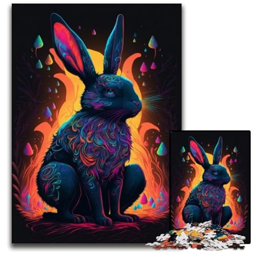 Puzzle 1000 Teile für Erwachsene, Tiere, Kaninchen, Holzpuzzle für Erwachsene, interaktives Familienspiel, Gehirn-Herausforderung, Lernspielzeug, 50x75cm/19,68x29,52 Zoll von JIANGENNF
