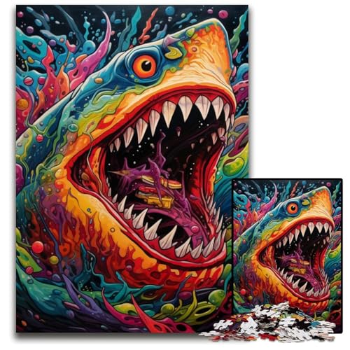 Puzzle 1000 Teile für Erwachsene, Tierkunst, Hai, Holzpuzzle für Reiseliebhaber und Paare, anspruchsvolles Spielzeug, 50x75cm/19,68x29,52 Zoll von JIANGENNF