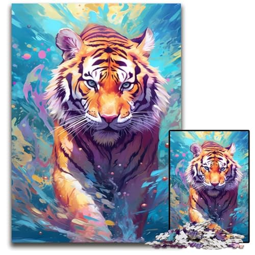 Puzzle 1000 Teile für Erwachsene, Tigerwasser, Holzpuzzle, perfekt für Halloween, Weihnachten, Geburtstagsgeschenk, 50x75cm/19,68x29,52 Zoll von JIANGENNF