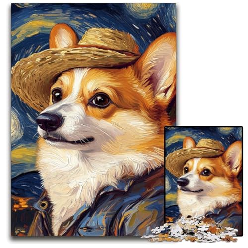 Puzzle 1000 Teile für Erwachsene, Van Gogh Corgi, Holzpuzzle für Reiseliebhaber und Paare, anspruchsvolles Spielzeug, 50x75cm/19,68x29,52 Zoll von JIANGENNF
