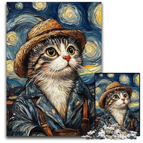 Puzzle 1000 Teile für Erwachsene, Van Gogh-Katze, Papppuzzle für Reiseliebhaber und Paare, anspruchsvolles Spielzeug, 26x38cm/10,23x14,96 Zoll von JIANGENNF