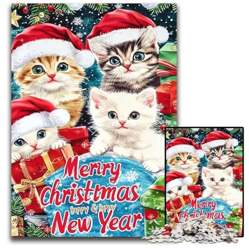 Puzzle 1000 Teile für Erwachsene, Weihnachtskatzen-Puzzle aus Holz, Lernspiele, Stressabbau, Heimdekorationsspielzeug für 14-Jährige, 50x75cm Puzzle 1000 Teile für Erwachsene, Weihnachtskatzen-Puzzle aus Holz, Lernspiele, Stressabbau, Heimdekorationsspielzeug für 14-Jährige, 50x75cm von JIANGENNF