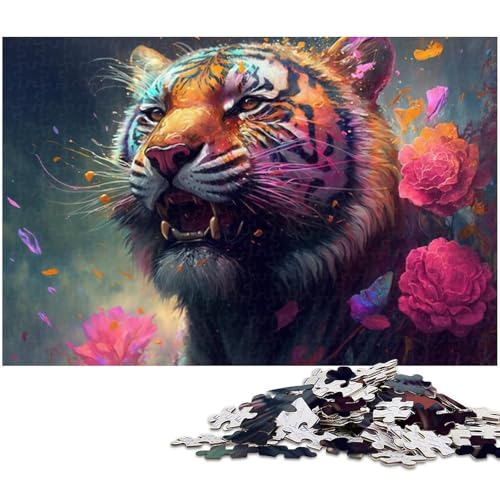 Puzzle 1000 Teile für Erwachsene, bunter Tiger, Holzpuzzle, Familienaktivität, Heimdekoration zum Selbermachen, 50 x 75 cm / 19,68 x 29,52 Zoll Puzzle 1000 Teile für Erwachsene, bunter Tiger, Holzpuzzle, Familienaktivität, Heimdekoration zum Selbermachen, 50 x 75 cm / 19,68 x 29,52 Zoll von JIANGENNF