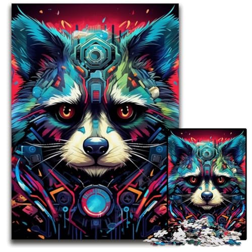 Puzzle 1000 Teile für Erwachsene, bunter Waschbär, Papppuzzle, Weihnachten, Halloween, Ostern, Neujahr, 26x38cm/10,23x14,96 Zoll Puzzle 1000 Teile für Erwachsene, bunter Waschbär, Papppuzzle, Weihnachten, Halloween, Ostern, Neujahr, 26x38cm/10,23x14,96 Zoll von JIANGENNF
