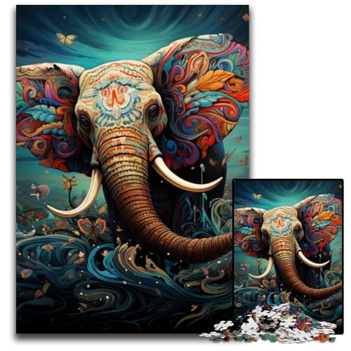 Puzzle 1000 Teile für Erwachsene, farbenfrohes Elefanten-Kunstpuzzle aus Pappe, Weihnachten, Halloween, Ostern, Neujahr, 26x38cm/10,23x14,96 Zoll Puzzle 1000 Teile für Erwachsene, farbenfrohes Elefanten-Kunstpuzzle aus Pappe, Weihnachten, Halloween, Ostern, Neujahr, 26x38cm/10,23x14,96 Zoll von JIANGENNF