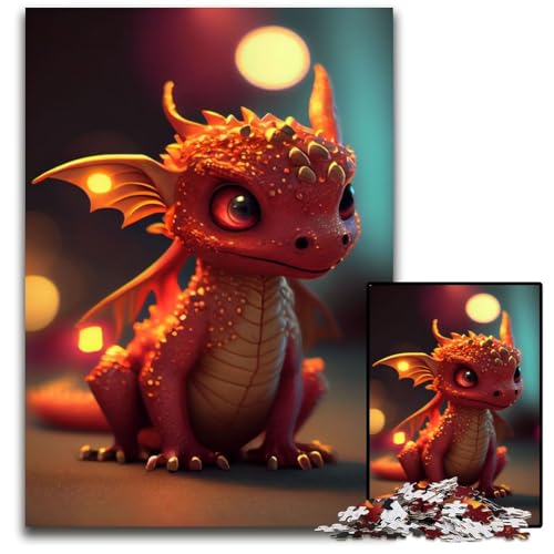 Puzzle 1000 Teile für Erwachsene, niedlicher Feuerdrache, anspruchsvolles Denkspiel, entspannendes Spielzeug für Teenager, 50x75cm/19,68x29,52 Zoll von JIANGENNF