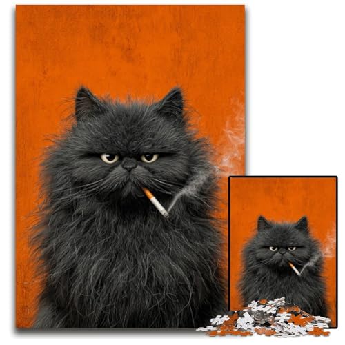 Puzzle 1000 Teile für Erwachsene, rauchende Katze, Kartonpuzzle, Lernspiele, Stressabbau, Heimdekorationsspielzeug für 14-Jährige, 26x38cm von JIANGENNF