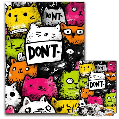 Puzzle 1000 Teile für Erwachsene, süße abstrakte Katze, Holzpuzzle, Spielzeug, Geschenk, pädagogisches intellektuelles Dekomprimierungsspaß, Familienspiel, 50x75cm von JIANGENNF