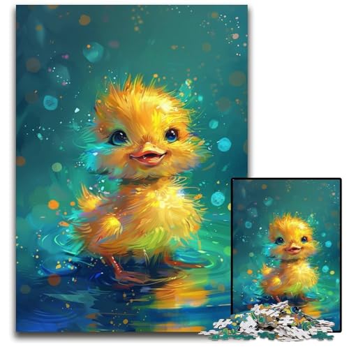 Puzzle 1000 Teile für Erwachsene, süße kleine gelbe Ente, Holzpuzzle für Erwachsene, interaktives Familienspiel, Denksportaufgabe, Lernspielzeug, 50x75cm/19,68x29,52 Zoll von JIANGENNF