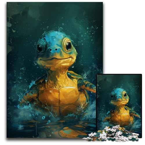 Puzzle 1000 Teile für Erwachsene, süße kleine gelbe Schildkröte, schwierige Puzzles für Erwachsene, interaktives Familienspiel, Gehirnherausforderung, Lernspielzeug, 50x75cm/19,68x29,52 Zoll von JIANGENNF