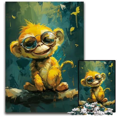 Puzzle 1000 Teile für Erwachsene, süßer Kleiner gelber AFFE, Holzpuzzle, Weihnachten, Halloween, Ostern, Neujahr, 50x75cm/19,68x29,52 Zoll von JIANGENNF