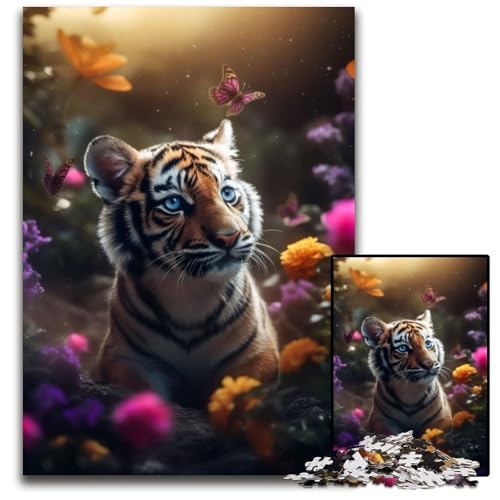 Puzzle 1000 Teile für Erwachsene, süßes Tigerjunges, Schmetterlinge, Karton, Geschenk für Männer und Frauen, Alltag und besondere Anlässe, 26x38cm/10,23x14,96 Zoll Puzzle 1000 Teile für Erwachsene, süßes Tigerjunges, Schmetterlinge, Karton, Geschenk für Männer und Frauen, Alltag und besondere Anlässe, 26x38cm/10,23x14,96 Zoll von JIANGENNF