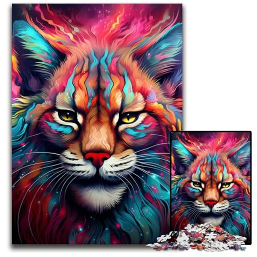 Puzzle 1000 Teile für Erwachsene,farbenfrohe Kunst-Luchs-Puzzles für Erwachsene,anspruchsvolles Denkspiel für Teenager,unterhaltsames interaktives Spiel für die ganze Familie,26x38cm/10,23x14,96 Zoll von JIANGENNF