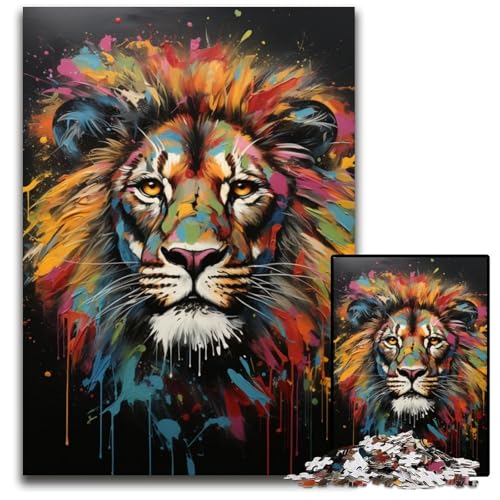 Puzzle 1000 Teile für Erwachsene Afrikanischer Löwe Holzpuzzle für Erwachsene Interaktives Familienspiel, Gehirnherausforderung, Lernspielzeug 50x75cm/19,68x29,52 Zoll von JIANGENNF