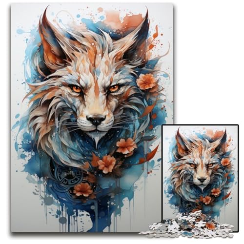 Puzzle 1000 Teile für Erwachsene Aquarell-Löwe, Papppuzzle für Reiseliebhaber und Paare, anspruchsvolles Spielzeug, 26x38cm/10,23x14,96 Zoll von JIANGENNF