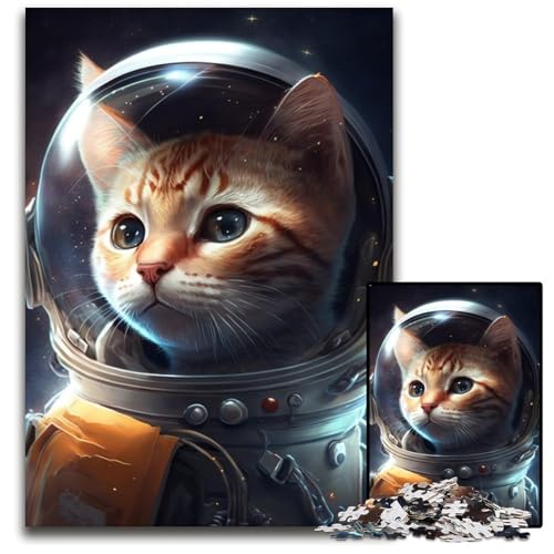 Puzzle 1000 Teile für Erwachsene Astronautenkatze Anspruchsvolle Puzzles Muttertag, Geburtstag, Weihnachten 26x38cm/10,23x14,96 Zoll von JIANGENNF