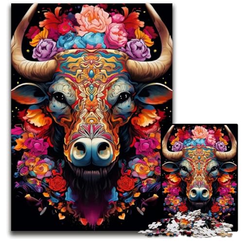 Puzzle 1000 Teile für Erwachsene Bunte Bullen Puzzles für Erwachsene Denksportaufgabe, Spiel für Erwachsene, interaktive Familienaktivität 26x38cm/10,23x14,96 Zoll von JIANGENNF