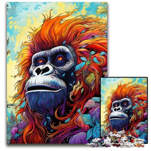 Puzzle 1000 Teile für Erwachsene Bunte Gorillas-Puzzles aus Pappe für Erwachsene Interaktives Familienspiel, Denksportaufgabe, Lernspielzeug 26x38cm/10,23x14,96 Zoll von JIANGENNF