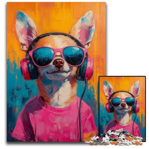 Puzzle 1000 Teile für Erwachsene Chihuahua hört Musik, Papppuzzle, Geschenk für Männer und Frauen, Alltag und besondere Anlässe, 26x38cm von JIANGENNF