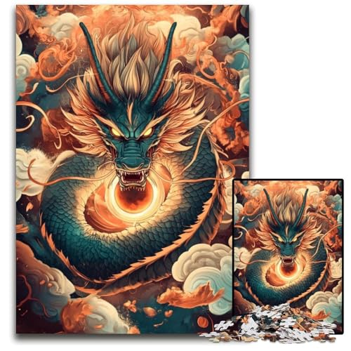 Puzzle 1000 Teile für Erwachsene Chinesischer Drache Kartonpuzzle Lernspiele Stressabbau, Heimdekorationsspielzeug für 14-Jährige 26X38CM von JIANGENNF