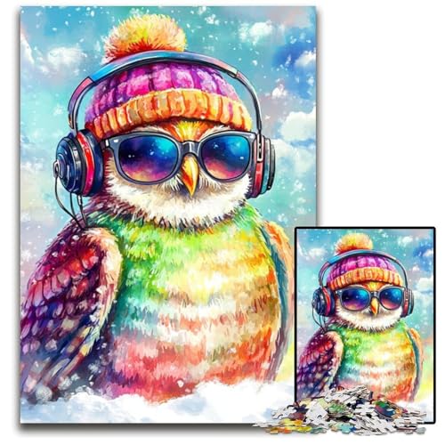 Puzzle 1000 Teile für Erwachsene Eule hört Musik Holzpuzzle Denksportaufgabe, einzigartige Geburtstags- und Geschenkideen für Kinder ab 14 Jahren 50X75CM von JIANGENNF
