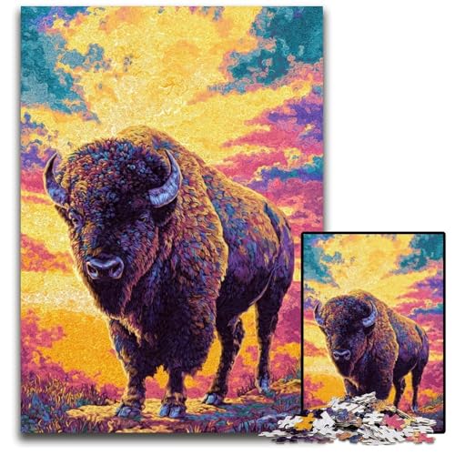 Puzzle 1000 Teile für Erwachsene Fantasy Buffalo Holzpuzzle Spielzeug Geschenk Pädagogisches intellektuelles Dekomprimierungsspaß Familienspiel 50X75CM von JIANGENNF