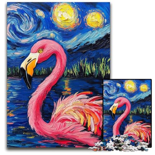 Puzzle 1000 Teile für Erwachsene Flamingo-Nachthimmel-Puzzles Herausforderndes Denkspiel - Entspannendes Spielzeug für Teenager 26x38cm/10,23x14,96 Zoll von JIANGENNF