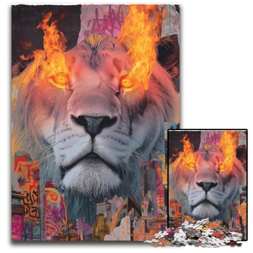 Puzzle 1000 Teile für Erwachsene Flammenlöwe Kartonpuzzle Spielzeug Geschenk Pädagogisches intellektuelles Dekomprimierungsspaß Familienspiel 26X38CM von JIANGENNF
