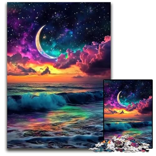 Puzzle 1000 Teile für Erwachsene Mond auf dem Meer, anspruchsvolles Denkspiel für Teenager, Spaß für den Familienspielabend, 26x38cm von JIANGENNF