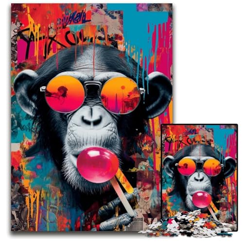 Puzzle 1000 Teile für Erwachsene Schimpansen-Graffiti Holzpuzzle Lernspiele Stressabbau, Heimdekorationsspielzeug für 14-Jährige 50X75CM Puzzle 1000 Teile für Erwachsene Schimpansen-Graffiti Holzpuzzle Lernspiele Stressabbau, Heimdekorationsspielzeug für 14-Jährige 50X75CM von JIANGENNF
