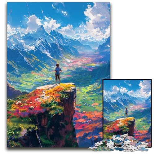 Puzzle 1000 Teile für Erwachsene Schöne Bergblumen Holzpuzzle für Erwachsene Interaktives Familienspiel, Gehirnherausforderung, Lernspielzeug 50x75cm/19,68x29,52 Zoll von JIANGENNF