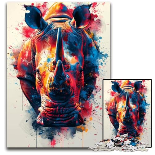 Puzzle 1000 Teile für Erwachsene Schöne Nashorn-Puzzles aus Pappe für Erwachsene Interaktives Familienspiel, Denksportaufgabe, Lernspielzeug 26x38cm/10,23x14,96 Zoll von JIANGENNF