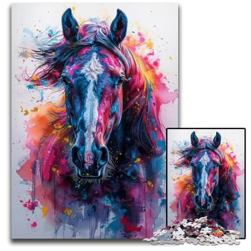 Puzzle 1000 Teile für Erwachsene Schöne Pferde, Papppuzzle für Erwachsene, interaktives Familienspiel, Denksportaufgabe, Lernspielzeug, 26x38cm/10,23x14,96 Zoll von JIANGENNF