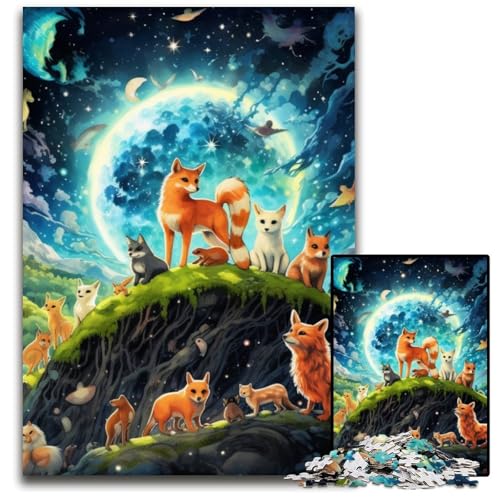 Puzzle 1000 Teile für Erwachsene Sternenhimmel-Füchse Puzzles für Erwachsene Herausforderndes Denkspiel für Teenager, Familienspaß Interaktives Spiel 26x38cm/10,23x14,96 Zoll von JIANGENNF