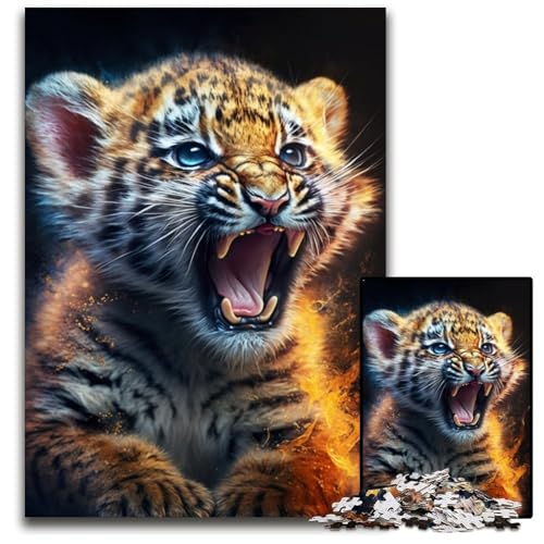 Puzzle 1000 Teile für Erwachsene Tiger Baby Anspruchsvolles Rätsel für Jugendliche, Familienspaß Interaktives Spiel 26x38cm/10,23x14,96 Zoll von JIANGENNF