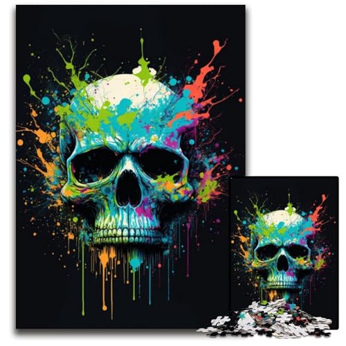 Puzzle 1000 Teile für Erwachsene Totenkopf Bunte Papppuzzles für Reiseliebhaber und Paare, anspruchsvolles Spielzeug 26x38cm/10,23x14,96 Zoll von JIANGENNF