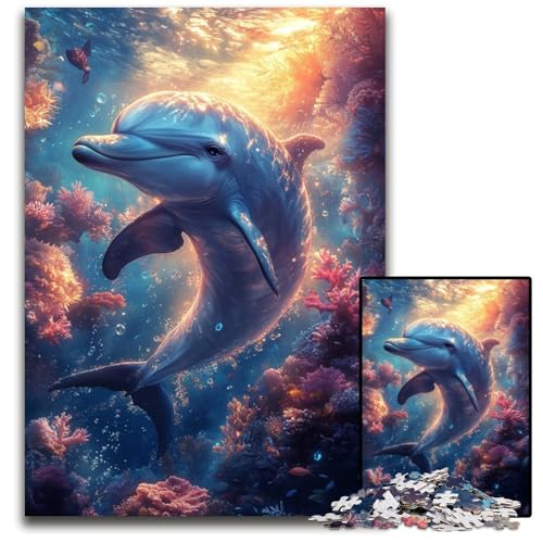 Puzzle 1000 Teile für Erwachsene Traumdelfin Holzpuzzle Spielzeug Geschenk Pädagogisches intellektuelles Dekomprimierungsspaß Familienspiel 50X75CM von JIANGENNF