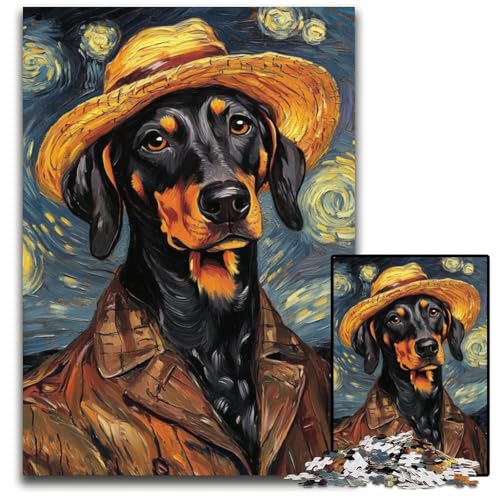Puzzle 1000 Teile für Erwachsene Van Gogh Dobermann Papppuzzles für Reiseliebhaber und Paare, anspruchsvolles Spielzeug 26x38cm/10,23x14,96 Zoll von JIANGENNF