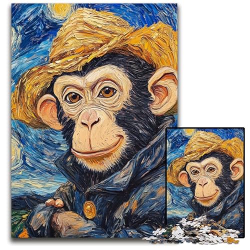 Puzzle 1000 Teile für Erwachsene Van Gogh Monkey Papppuzzles für Reiseliebhaber und Paare, anspruchsvolles Spielzeug 26x38cm/10,23x14,96 Zoll von JIANGENNF