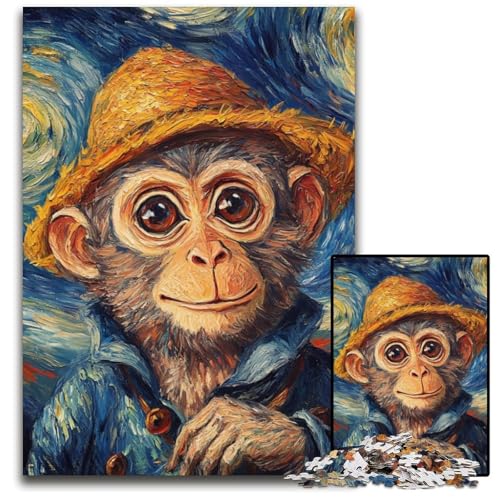 Puzzle 1000 Teile für Erwachsene Van Gogh Monkey Papppuzzles für Reiseliebhaber und Paare, anspruchsvolles Spielzeug 26x38cm/10,23x14,96 Zoll von JIANGENNF
