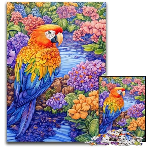 Puzzle 1000 Teile für Erwachsene oder Familien, Buntes Papagei-Holzpuzzle, interaktives Familienspiel, geeignet für Kinder ab 14 Jahren, 50x75cm von JIANGENNF