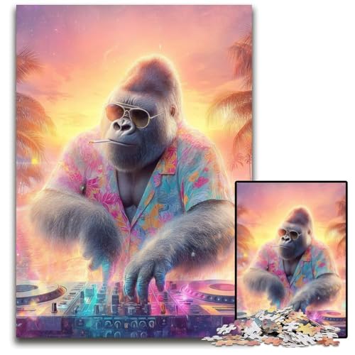 Puzzle 1000 Teile für Erwachsene oder Familien, DJ Chimp, Kartonpuzzle mit interaktivem Familienspiel, Kinder ab 14 Jahren, 26x38cm von JIANGENNF