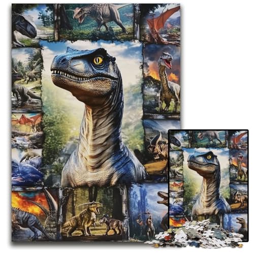 Puzzle 1000 Teile für Erwachsene oder Familien, Dinosaurier-Holzpuzzle, pädagogisches Denkspiel, künstlerische Heim- und Bürodekoration, ab 14 Jahren, 50x75cm von JIANGENNF