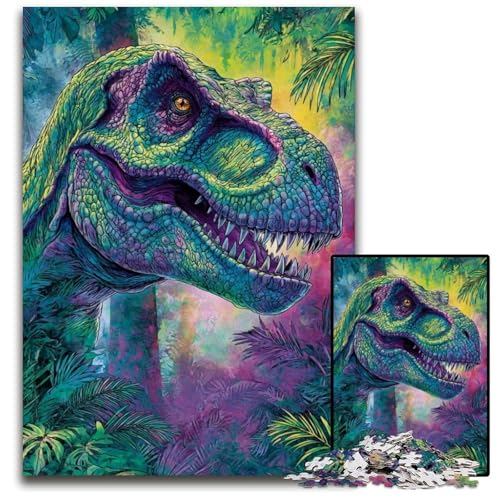 Puzzle 1000 Teile für Erwachsene oder Familien, Dinosaurier-Puzzle aus Pappe, pädagogisches Denkspiel, künstlerische Heim- und Bürodekoration, ab 14 Jahren, 26x38cm von JIANGENNF