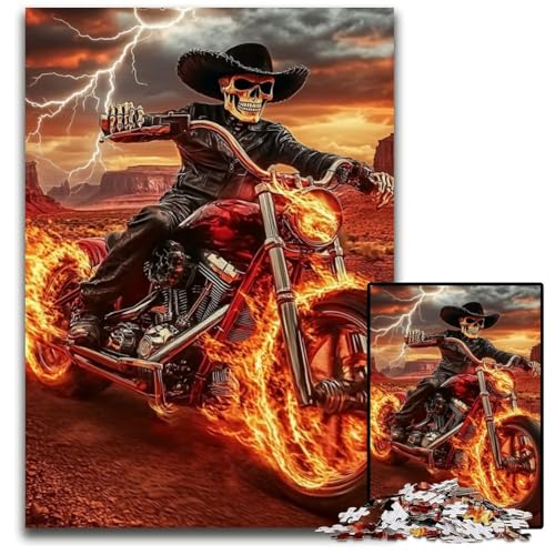 Puzzle 1000 Teile für Erwachsene oder Familien, Flammenmotorrad, Holzpuzzle, pädagogisches Denkspiel, künstlerische Heim- und Bürodekoration, ab 14 Jahren, 50x75cm von JIANGENNF