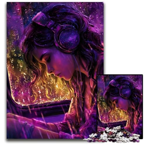 Puzzle 1000 Teile für Erwachsene oder Familien, Frau hört Musik, Kartonpuzzle, Lernspiele, DIY-Spielzeug, Geburtstagsgeschenk, Geschenke für 14-Jährige, 26x38cm von JIANGENNF