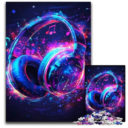 Puzzle 1000 Teile für Erwachsene oder Familien, Galaxy-Kopfhörer, Holzpuzzle mit interaktivem Familienspiel, Kinder ab 14 Jahren, 50x75cm von JIANGENNF